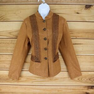Very Vera Blazer Jacket Womens Sz L Brown 100% Polyester Sequins 5 Buttons Lined
